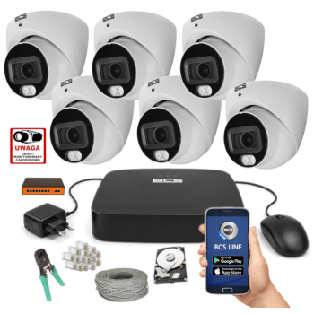 ZESTAW MONITORINGU IP BCS 4MPx – 6 Kamer Kopułkowych, Dysk 1TB, Switch PoE, Zdalny Dostęp, Akcesoria
